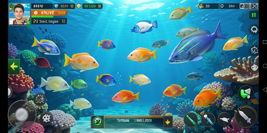 Tampilan gameplay seru dalam game Tembak Ikan 69LIVE.