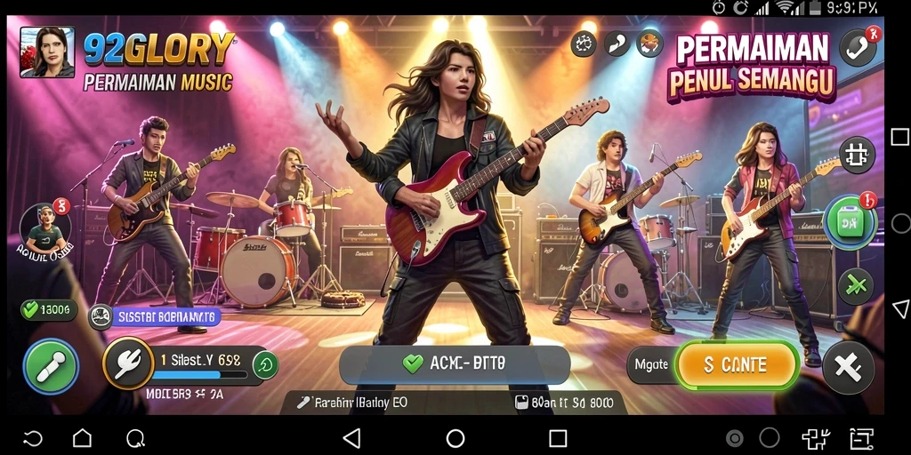 Tampilan gameplay utama 92GLORY yang penuh warna dan dinamis.