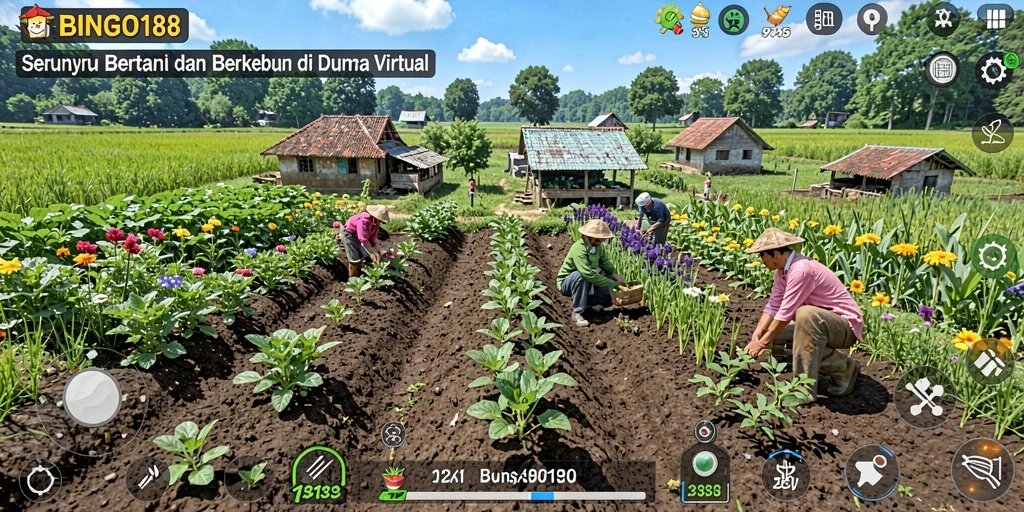 Tampilan gameplay BINGO188 dengan aktivitas bertani yang seru.
