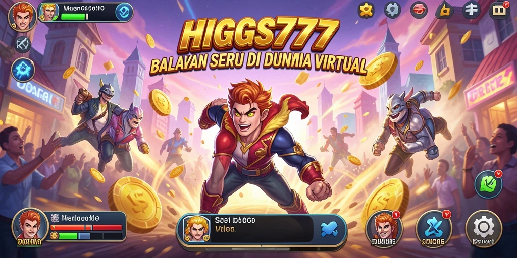 Gameplay seru HIGGS777 dengan mobil balap di lintasan.