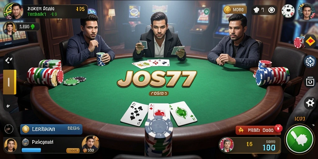 Screenshot JOS77 menampilkan pemain poker sedang beraksi.