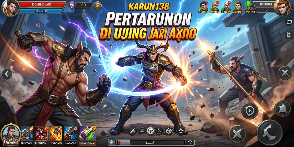 Screenshot gameplay KARUN138 menampilkan pertarungan seru dan karakter unik.