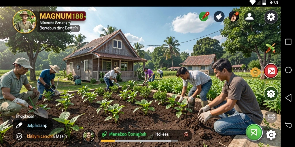 Tampilan gameplay MAGNUM188 menampilkan proses berkebun yang interaktif.