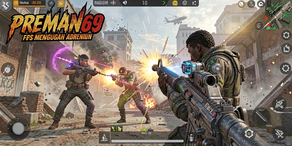 Gameplay seru dengan aksi tembak-menembak di PREMAN69.