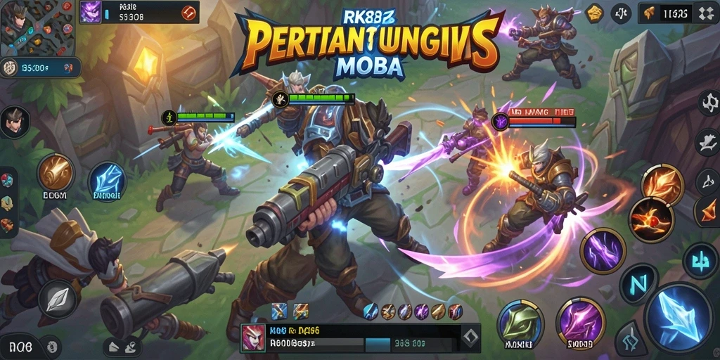 Screenshot gameplay RK88 menampilkan aksi seru dalam pertarungan MOBA.