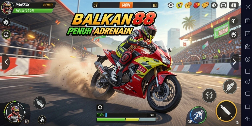 Screenshot gameplay ROKOK88 menampilkan aksi balapan motor yang mendebarkan.