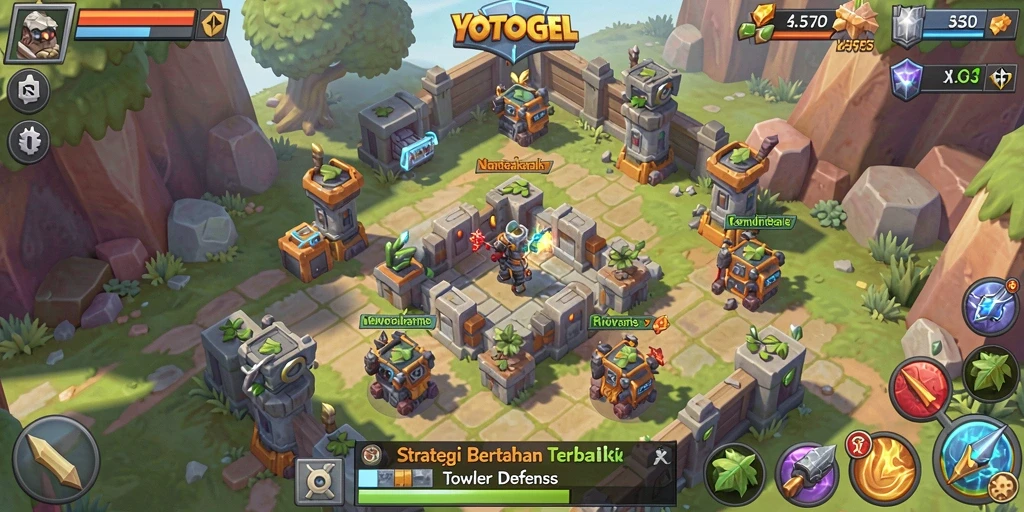 Tampilan gameplay YOTOGEL yang menarik dalam pertandingan Tower Defense.